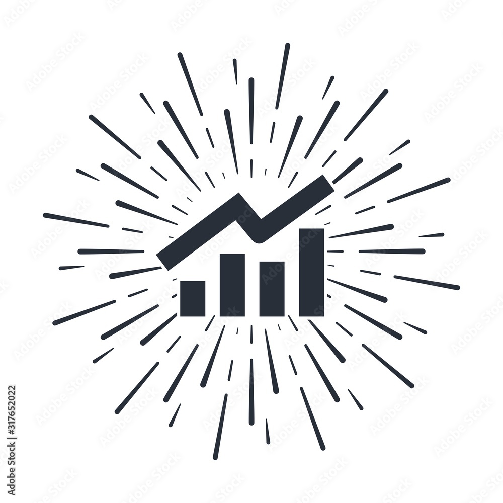 Poster the growth chart in the rays of salute. achievement data. vector icon isolated on white background.