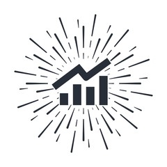The growth chart in the rays of salute. Achievement data. Vector icon isolated on white background.