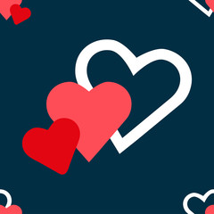 Valentine day red hearts background, vector seamless pattern