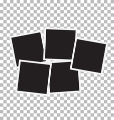 set of square photo frames on transparent background. template design. empty photo frame with white border and black rectangle element.