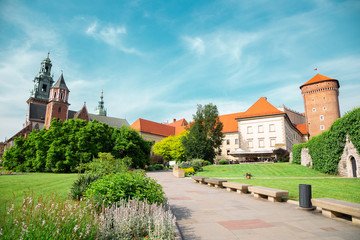 Fototapeta na wymiar Wawel castle with garden in Krakow, Poland