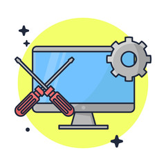 Computer Service a Technician Vector Illustration