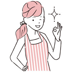 手描き1color  エプロンの女性　OKポーズ