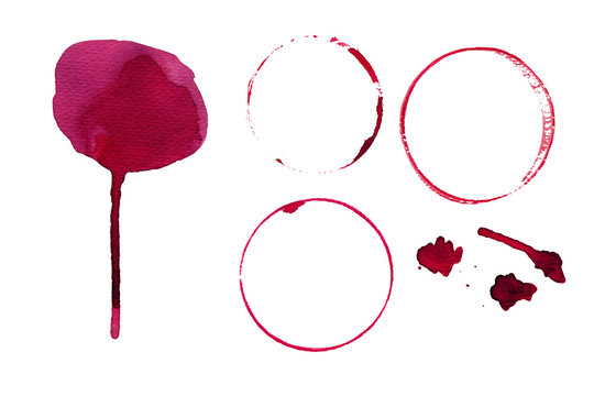 Set of watercolor red wine staines