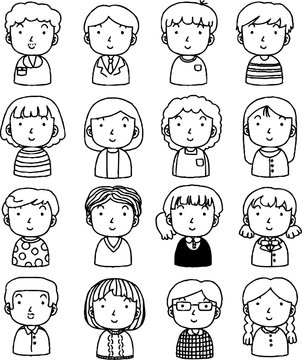 Monochrome Hand painted cute Smiling people icon