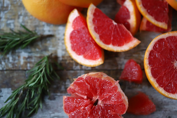 Fresh juicy grapefruit. Vitamin Citruses. Selective focus. Macro.