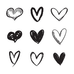 Hand drawn hearts. Valentine's day heart doodles. Love illustrations.
