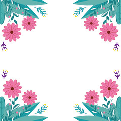 frame of flowers natural with leafs isolated icon
