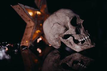 Human skull decoration with reflection