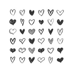 Hand drawn hearts. Valentine's day heart doodles. Love illustrations.