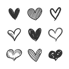 Hand drawn hearts. Valentine's day heart doodles. Love illustrations.