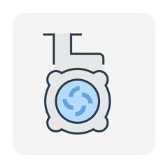 Water pump and propeller or turbine inside section view vector icon. Device for control water in industrial, water supply infrastructure, wastewater treatment, water cooling, irrigation and plumbing.