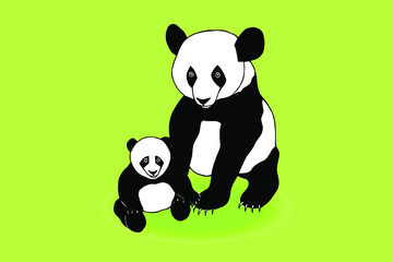 Obraz na płótnie Canvas panda bears on a green background. eps 10 vector stock illustration. hand drawing.