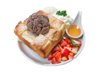Honey Toast with icecream and strawberry