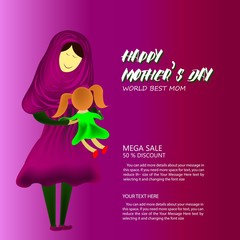 Mothers day sale banner template for social media advertising Mothers day sale background layout with beautiful Woman & baby silhouettes templates