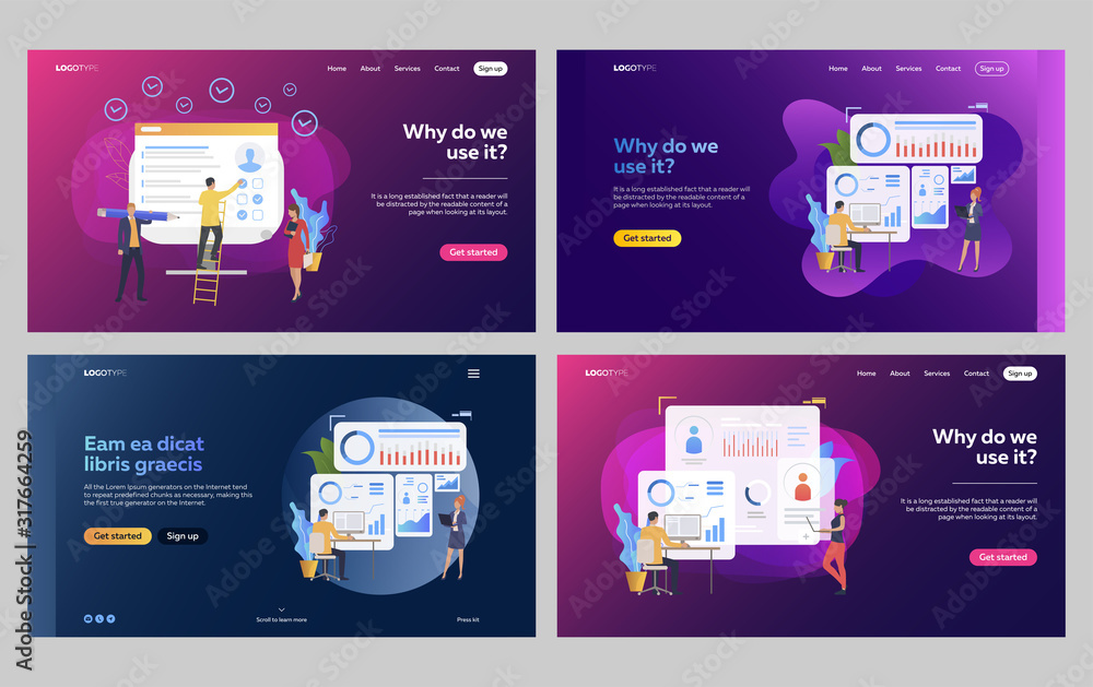 Aufkleber set of marketing specialists analyzing audience statistics. flat vector illustrations of employees w