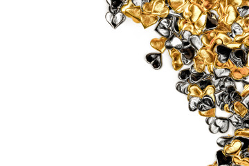 Gold and silver hearts. Love and Valentine's Day concept photo.