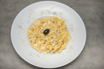 Farfalle pasta with  olive sauce