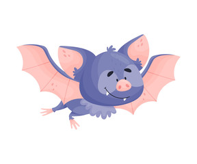 Cute Bat Character Waving Wings Isolated on White Background Vector Illustration