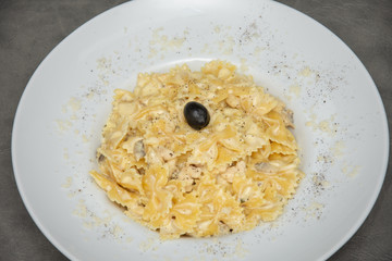 Farfalle pasta with  olive sauce
