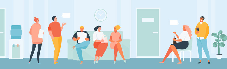 Group of people queue at the office or clinic. Bureaucracy and turn vector illustration