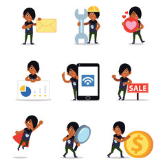 Set of character gothic man in wearing dark black costume.