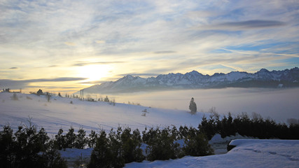 Beautiful winter scenery in Bukowina Tatrzanska