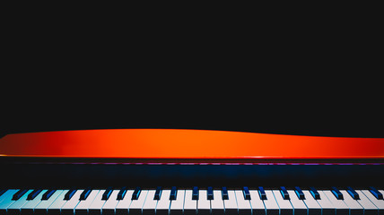 red grand piano, isolated on black. music background