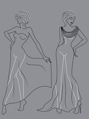 Outline of two charming ladies