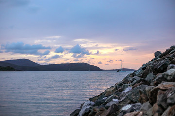 Tranquil beach sky at twilight