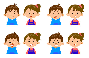 男女の子供の4種類の表情と上半身