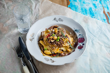 Beef with cheese. The cuisine of Tel Aviv.