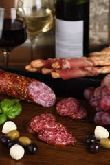 Meat appetizer under the wine