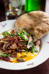 Turkey shawarma. The cuisine of Tel Aviv.