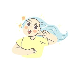 happy fun cheerful cute cartoon girl character in trendy modern style flat illustration, v gesture peace