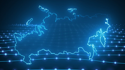 Russia Digital Map with Glowing lines and particles Technology Connected world Modern futuristic map of Russian Map outline 8K Illustration
