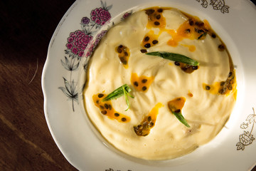 Hummus in a plate. The cuisine of Tel Aviv.