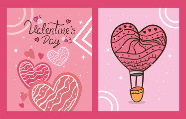 set cards of happy valentines day with decoration