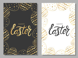 Easter cards with eggs frame and lettering
