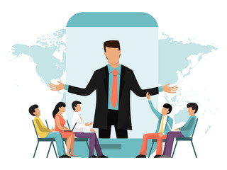 Business online video meeting, conference, lecture or webinar vector illustration