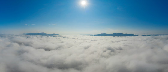 Panoramic Fog and clouds over Mountains