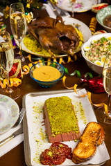 New Year's holiday table. The cuisine of Tel Aviv.