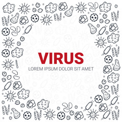 Fototapeta na wymiar Virus. Medicine Banner. What you need to know. Vector illustration with hand draw doodle background.