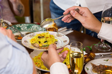 New Year's holiday table. The cuisine of Tel Aviv.