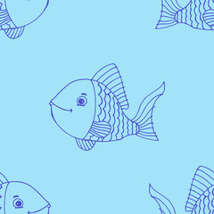 Seamless pattern from a cartoon aquarium fish. Vector illustration of a funny fish background.