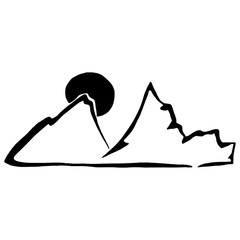 Mountains icon. Vector illustration of snowy mountains. Hand drawn mountains at night.