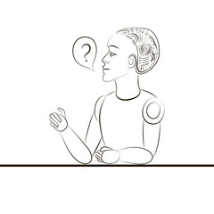 Black outline woman robot on white background