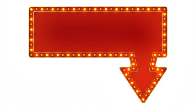 Arrow marquee light sign retro on white background. 3d rendering