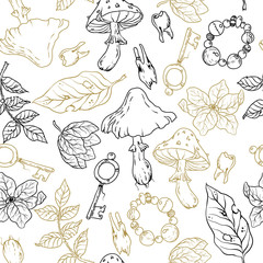Witchcraft Seamless pattern doodle style in vector illustration