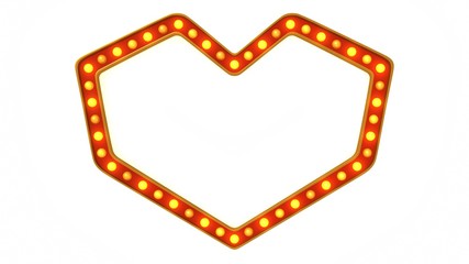 Heart marquee light board sign retro on white background. 3d rendering